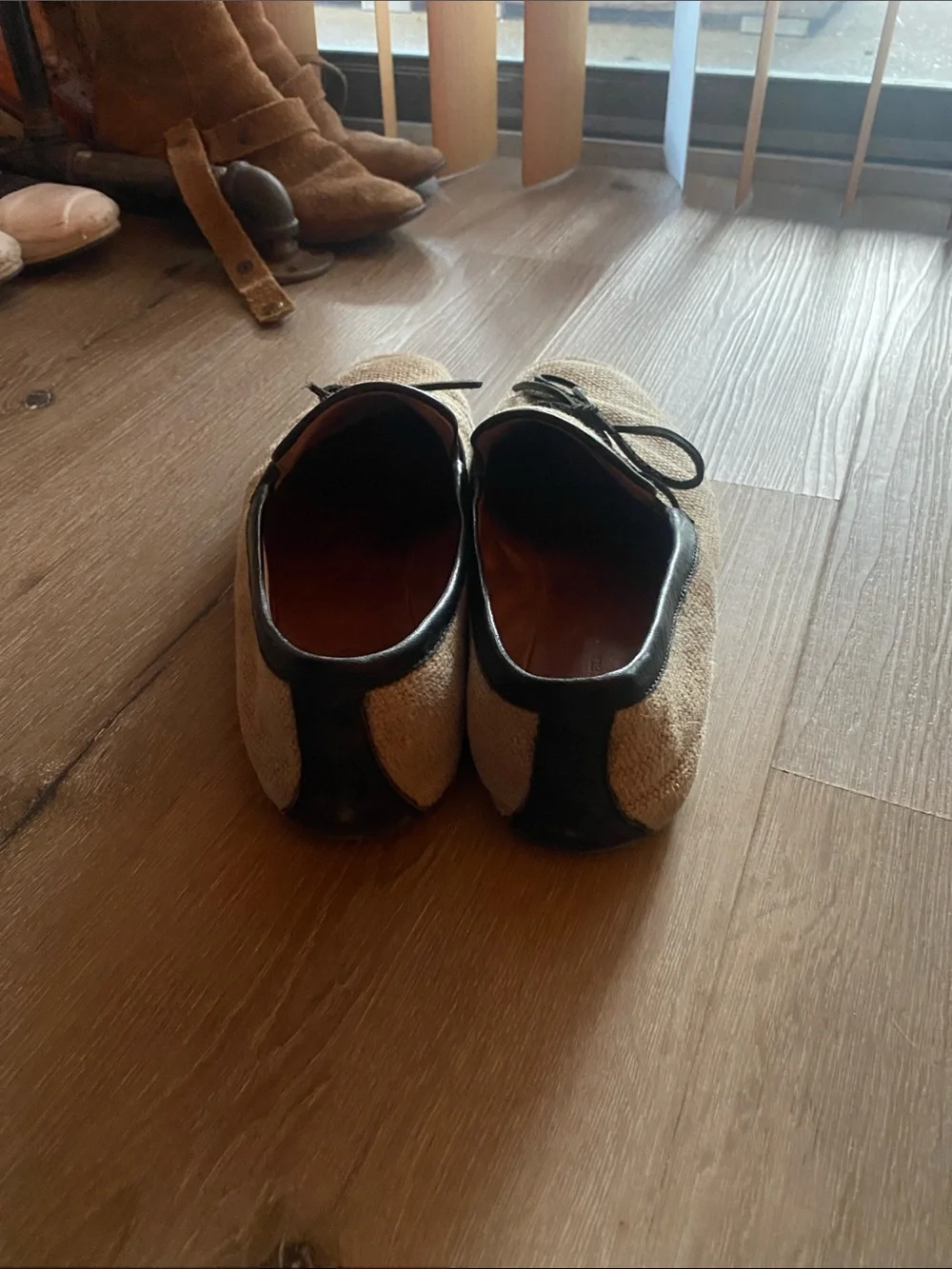 Bottega Veneta Tan Loafers with Black Trim
